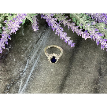 Sky Jewelry Серебряное кольцо 925 пробы с синим и белым Сапфиром