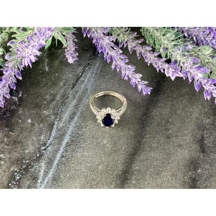 Sky Jewelry Серебряное кольцо 925 пробы с синим и белым Сапфиром