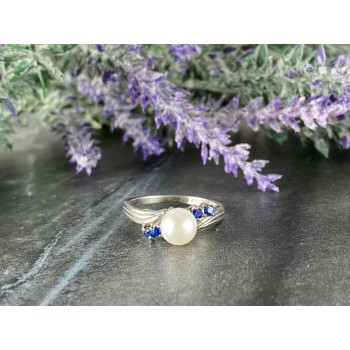 Sky Jewelry Серебряное кольцо с Жемчугом и Синей Шпинелью