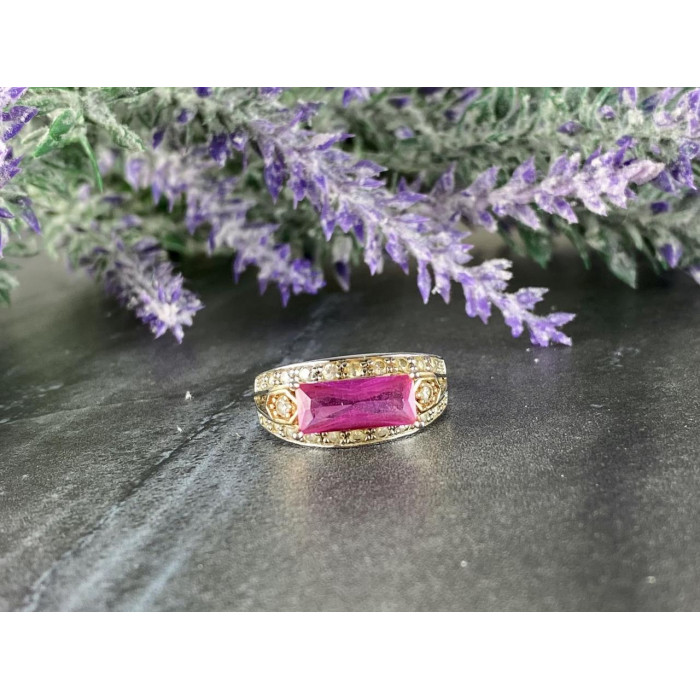 Sky Jewelry Серебряное кольцо с Розовым Топазом и Фианитами