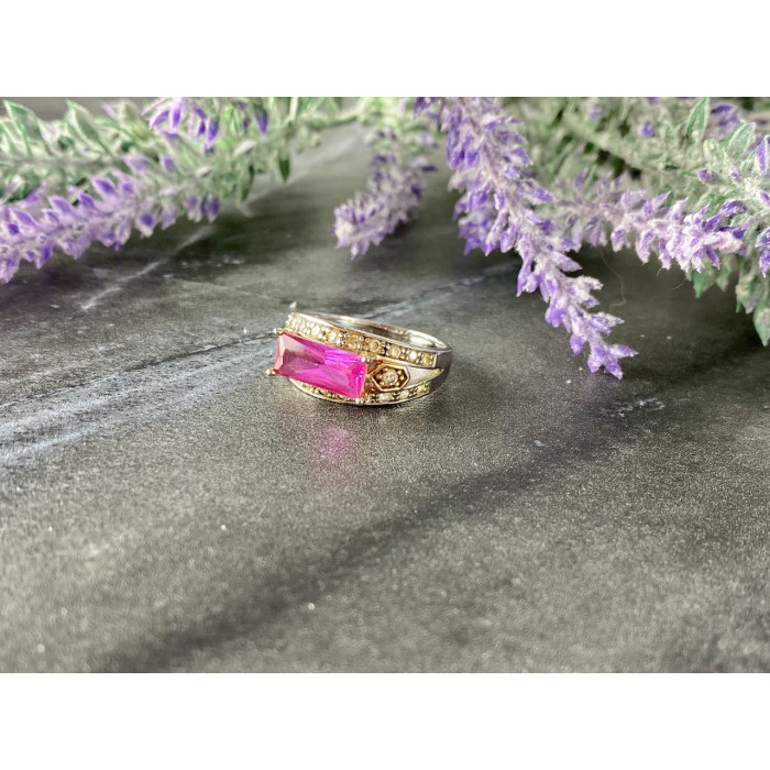 Sky Jewelry Серебряное кольцо с Розовым Топазом и Фианитами