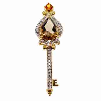 Sky Jewelry Золотой кулон с камнями Турмалин , Гелиодор и Бриллиантами *Ключик