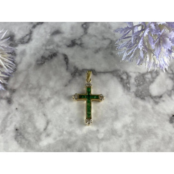 Sky Jewelry Золотой Крестик с Изумрудами и Бриллиантами 10К (417 проба)