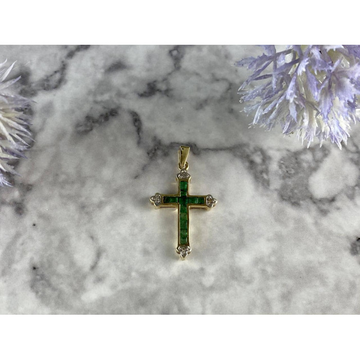 Sky Jewelry Золотой Крестик с Изумрудами и Бриллиантами 10К (417 проба)