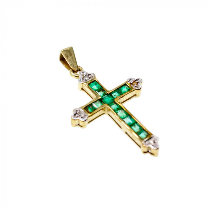 Sky Jewelry Золотой Крестик с Изумрудами и Бриллиантами 10К (417 проба)