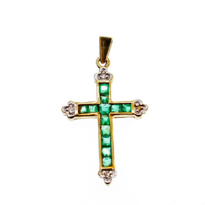 Sky Jewelry Золотой Крестик с Изумрудами и Бриллиантами 10К (417 проба)