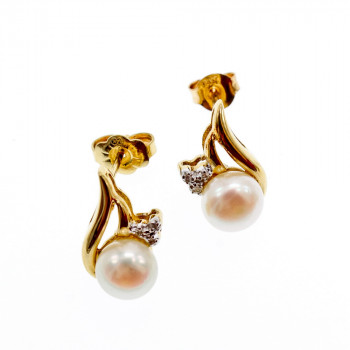 Sky Jewelry Золотые серьги-гвоздики с Жемчугом и Бриллиантами