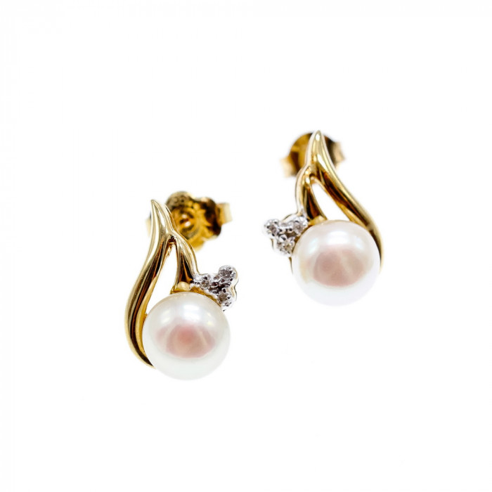 Sky Jewelry Золотые серьги-гвоздики с Жемчугом и Бриллиантами