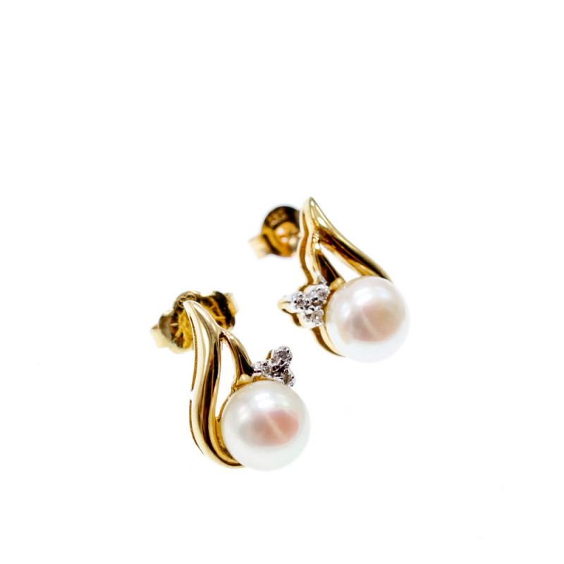 Sky Jewelry Золотые серьги-гвоздики с Жемчугом и Бриллиантами