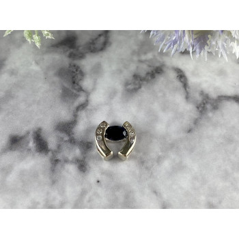 Sky Jewelry Золотой Кулон с Синим и Белым Сапфиром  *Подкова*