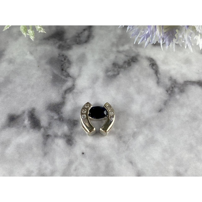 Sky Jewelry Золотой Кулон с Синим и Белым Сапфиром  *Подкова*