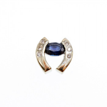 Sky Jewelry Золотой Кулон с Синим и Белым Сапфиром  *Подкова*