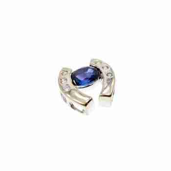 Sky Jewelry Золотой Кулон с Синим и Белым Сапфиром  *Подкова*