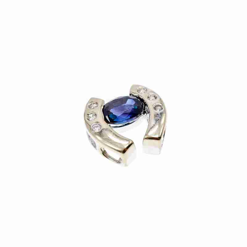 Sky Jewelry Золотой Кулон с Синим и Белым Сапфиром  *Подкова*