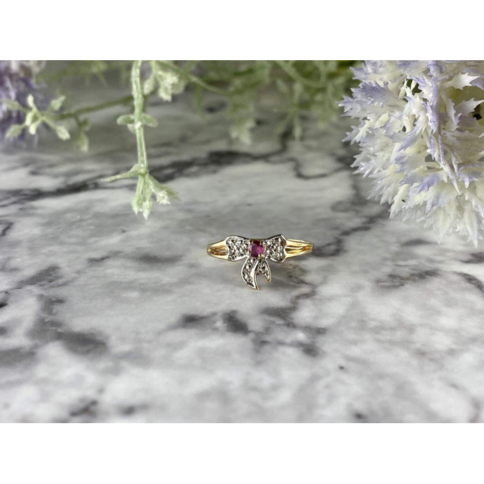 Sky Jewelry Золотое Кольцо с Розовой Шпинелью  и Бриллиантами *Бантик*