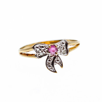 Sky Jewelry Золотое Кольцо с Розовой Шпинелью  и Бриллиантами *Бантик*