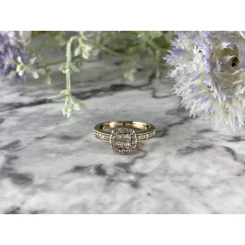 Sky Jewelry Золотое Кольцо 10К (417 проба) с Бриллиантами *Круг и Принцесса*