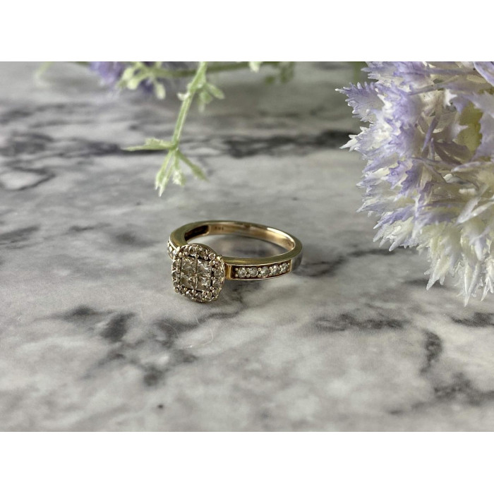 Sky Jewelry Золотое Кольцо 10К (417 проба) с Бриллиантами *Круг и Принцесса*