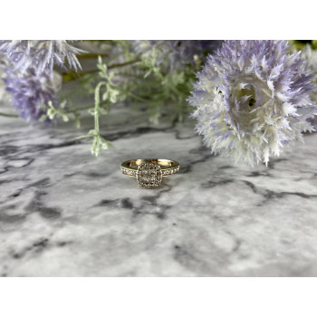 Sky Jewelry Золотое Кольцо 10К (417 проба) с Бриллиантами *Круг и Принцесса*