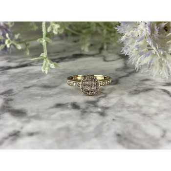 Sky Jewelry Золотое Кольцо 10К (417 проба) с Бриллиантами *Круг и Принцесса*