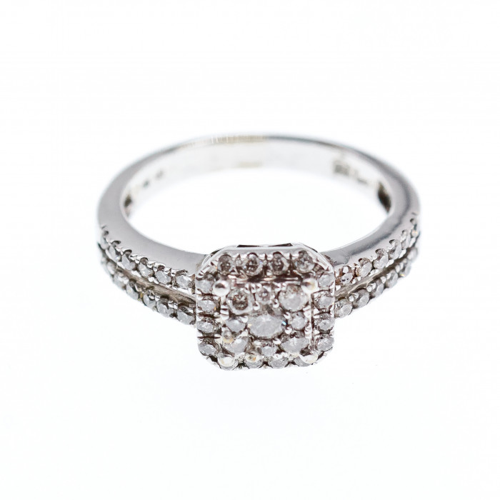 Sky Jewelry Золотое Кольцо 10К (417 проба) с Бриллиантами *Круг и Принцесса*