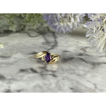 Sky Jewelry Золотое кольцо 10К (417 проба) с Аметистом и Бриллиантами
