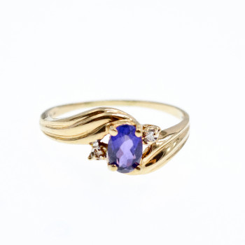 Sky Jewelry Золотое кольцо 10К (417 проба) с Аметистом и Бриллиантами