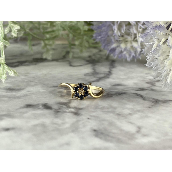 Sky Jewelry Золотое кольцо с Сапфирами и Бриллиантом   10К (417 проба)