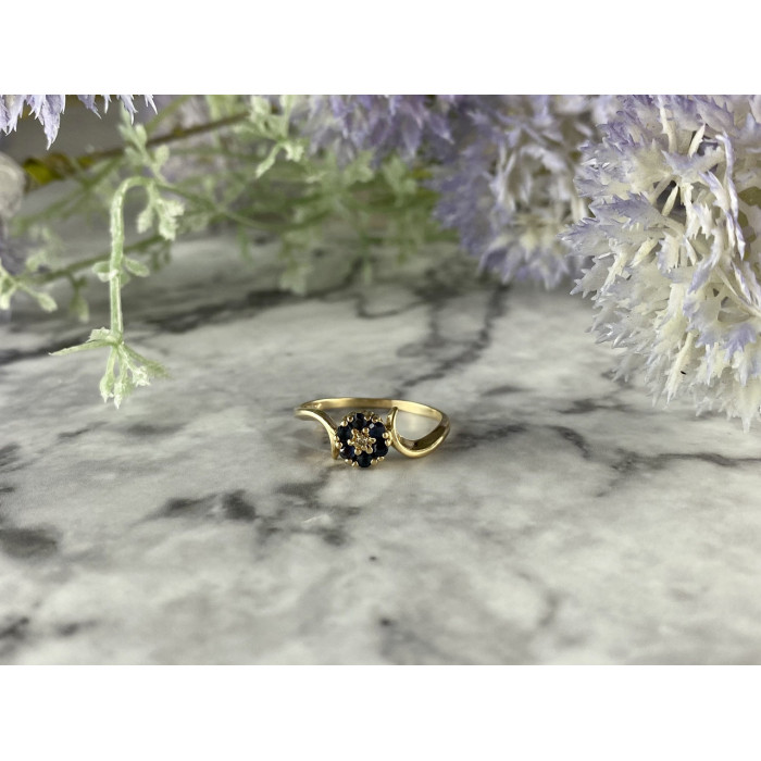 Sky Jewelry Золотое кольцо с Сапфирами и Бриллиантом   10К (417 проба)