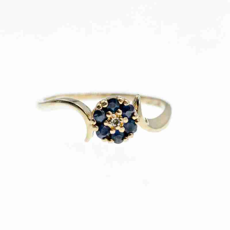 Sky Jewelry Золотое кольцо с Сапфирами и Бриллиантом   10К (417 проба)