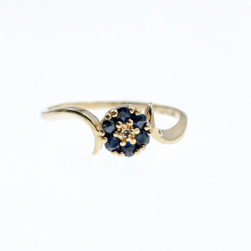 Sky Jewelry Золотое кольцо с Сапфирами и Бриллиантом   10К (417 проба)