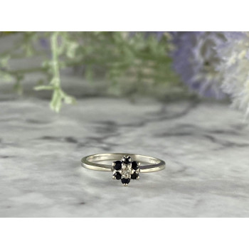 Sky Jewelry Золотое кольцо с Сапфирами и Бриллиантом   10К (417 проба)  *Сапфировые Цветы*