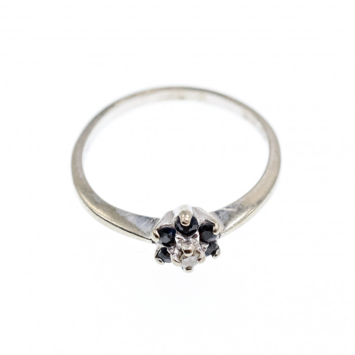 Sky Jewelry Золотое кольцо с Сапфирами и Бриллиантом   10К (417 проба)  *Сапфировые Цветы*