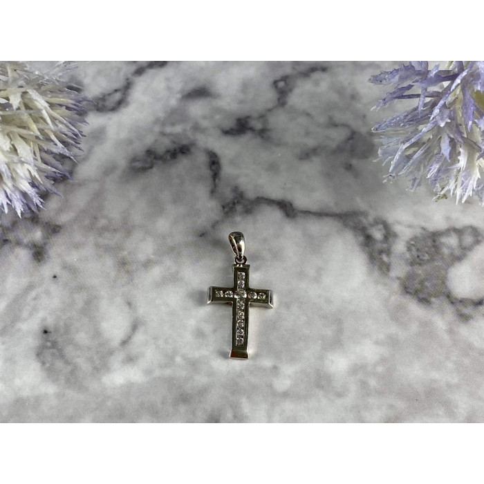 Sky Jewelry Золотой Крестик с белым Сапфиром 14К (585 проба)