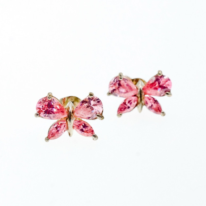 Sky Jewelry Серебряные серьги *Бабочка* с розовыми Фианитами