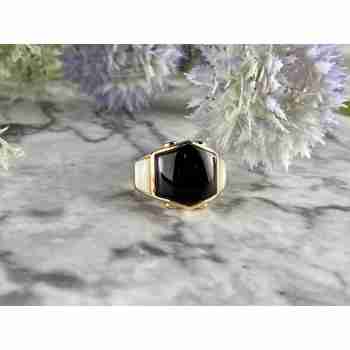 Sky Jewelry Серебряное кольцо в позолоте с черным Нефритом  Перламутром и  Фианитами