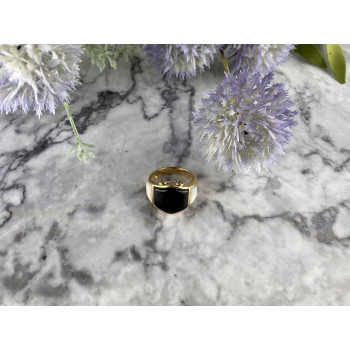 Sky Jewelry Серебряное кольцо в позолоте с черным Нефритом  Перламутром и  Фианитами