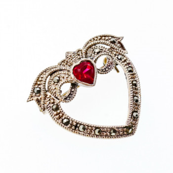 Sky Jewelry Серебряная Брошь с красной Шпинелью и камнями Морион  925 проба