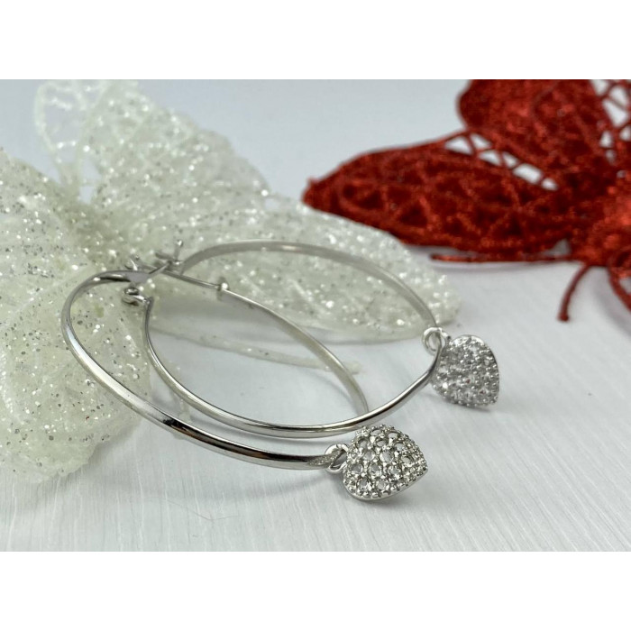Sky Jewelry Серебряные Серьги Кольца  с камнями Кварц  *Сердце*