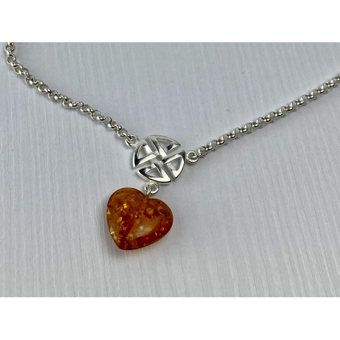 Sky Jewelry Серебряное Ожерелье с Янтарем *Сердце