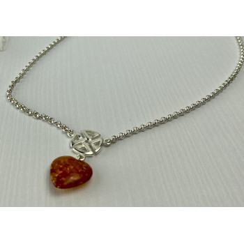 Sky Jewelry Серебряное Ожерелье с Янтарем *Сердце