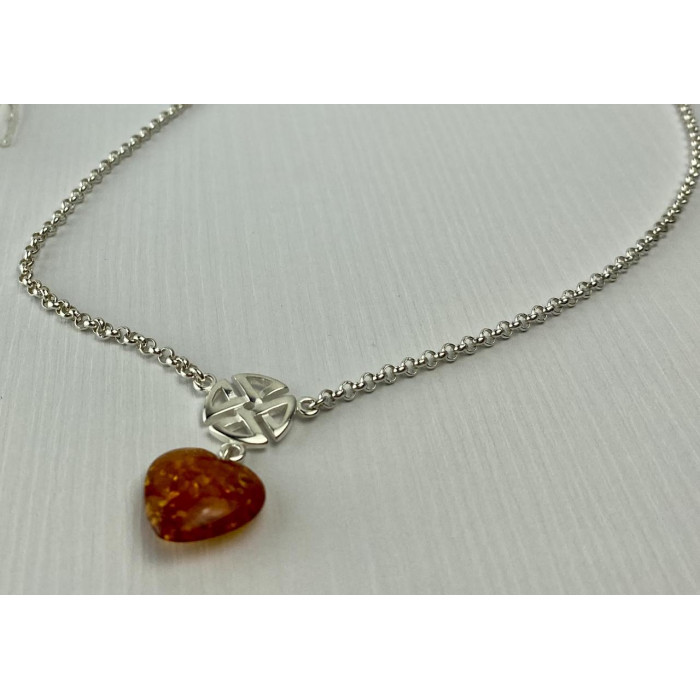Sky Jewelry Серебряное Ожерелье с Янтарем *Сердце