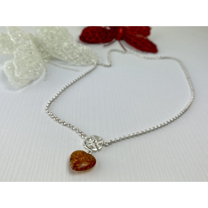 Sky Jewelry Серебряное Ожерелье с Янтарем *Сердце