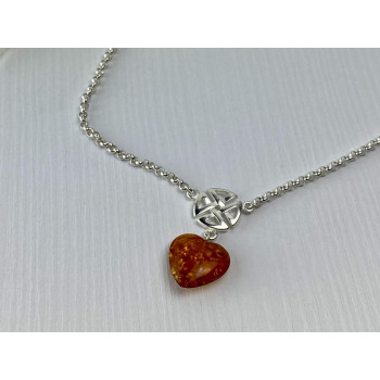 Sky Jewelry Серебряное Ожерелье с Янтарем *Сердце