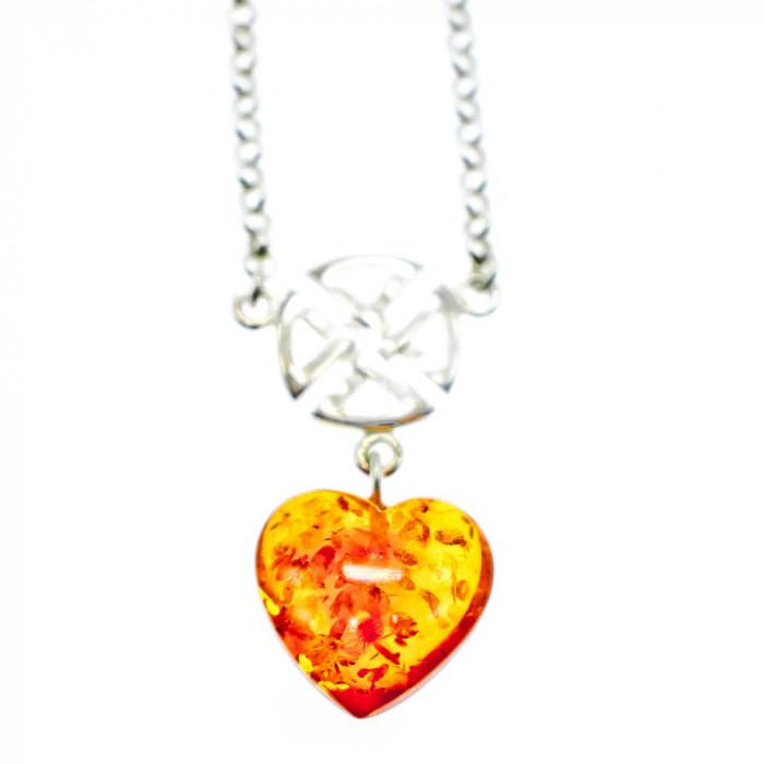 Sky Jewelry Серебряное Ожерелье с Янтарем *Сердце