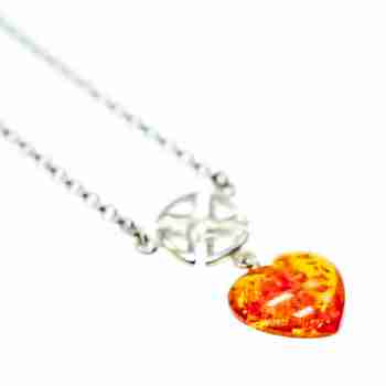 Sky Jewelry Серебряное Ожерелье с Янтарем *Сердце