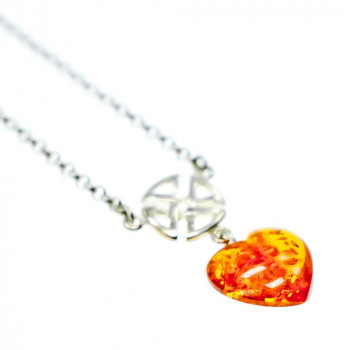 Sky Jewelry Серебряное Ожерелье с Янтарем *Сердце
