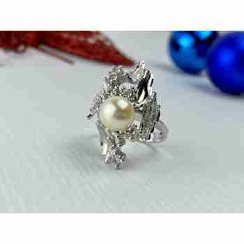 Sky Jewelry Серебряное кольцо с Жемчугом и Фианитами *Грация*