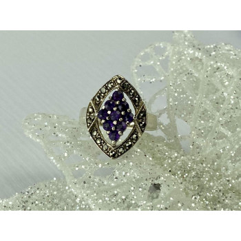 Sky Jewelry Серебряное кольцо с Фиолетовым Турмалином и камнями Морион