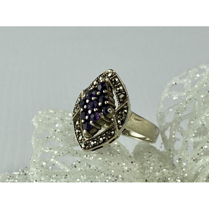 Sky Jewelry Серебряное кольцо с Фиолетовым Турмалином и камнями Морион